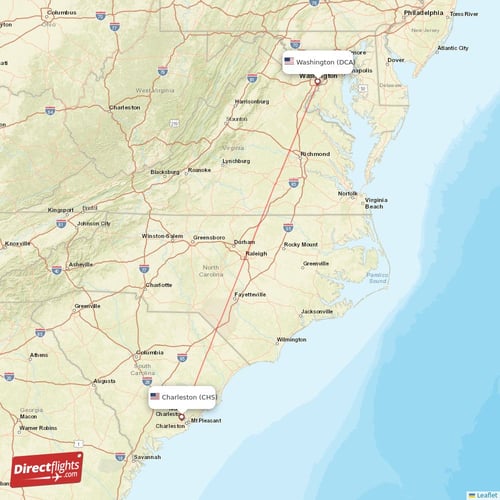 Washington - Charleston direct flight map