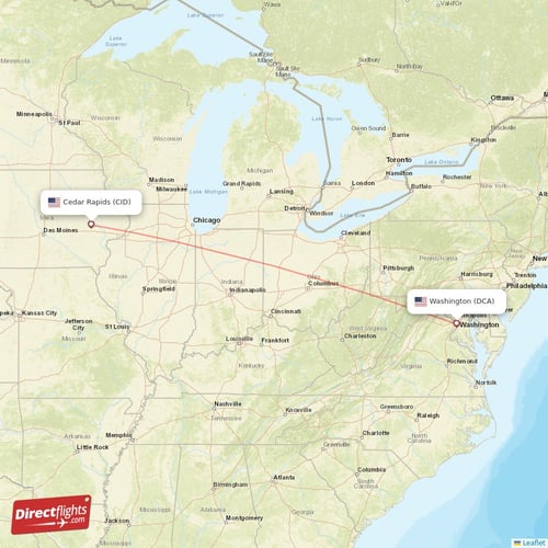 Washington - Cedar Rapids direct flight map