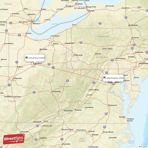 Washington - Columbus direct flight map