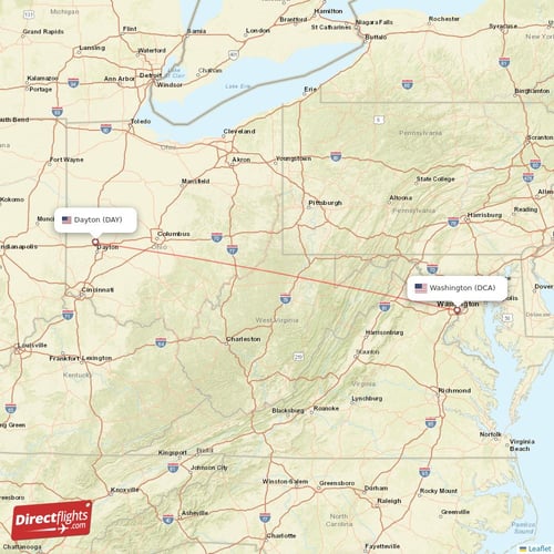 Washington - Dayton direct flight map