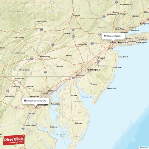 Washington - New York direct flight map