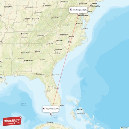 Washington - Key West direct flight map