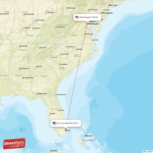 Washington - Fort Lauderdale direct flight map