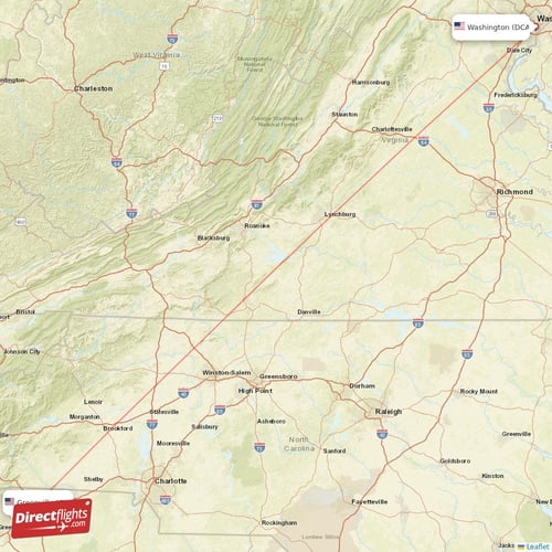 Washington - Greenville direct flight map