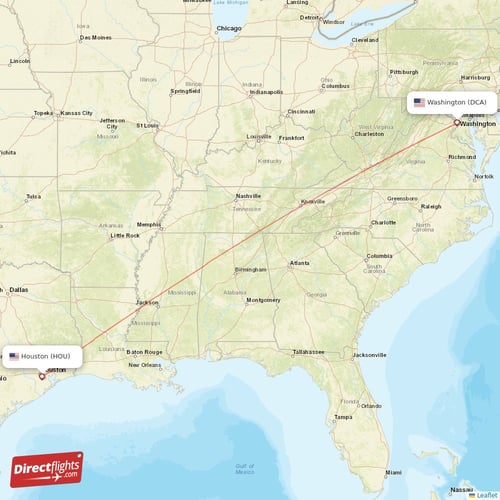 Washington - Houston direct flight map