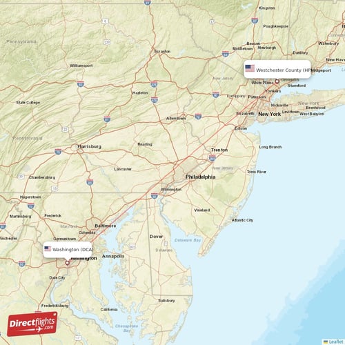 Washington - Westchester County direct flight map