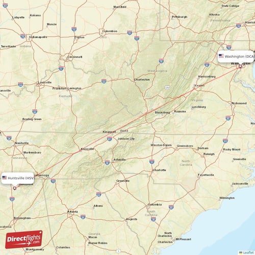 Washington - Huntsville direct flight map