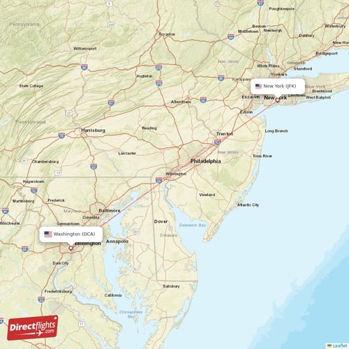 Washington - New York direct flight map