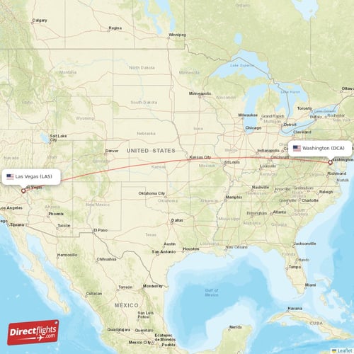 Washington - Las Vegas direct flight map