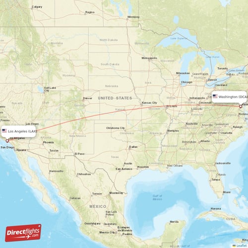 Washington - Los Angeles direct flight map
