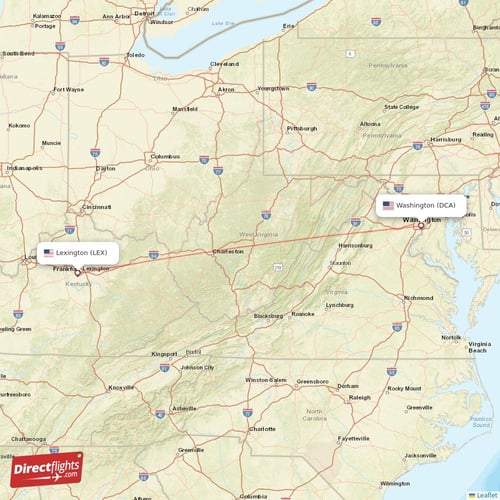 Washington - Lexington direct flight map
