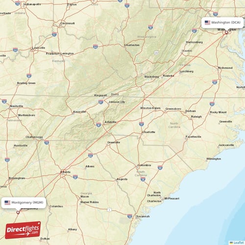 Washington - Montgomery direct flight map