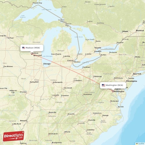 Washington - Madison direct flight map