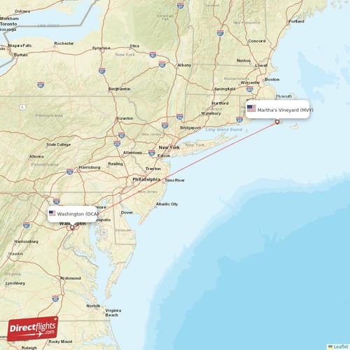 Washington - Martha's Vineyard direct flight map