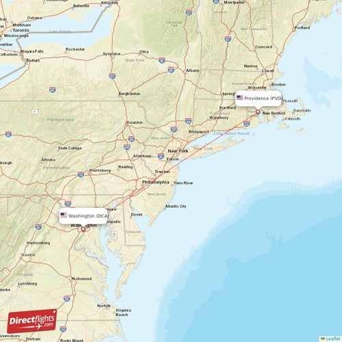 Washington - Providence direct flight map
