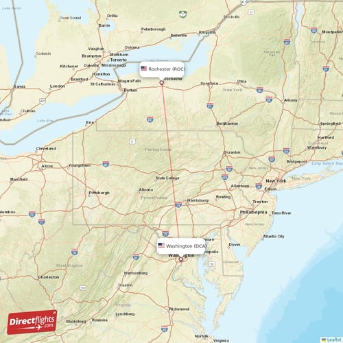 Washington - Rochester direct flight map