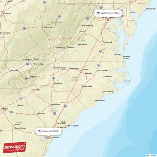 Washington - Savannah direct flight map