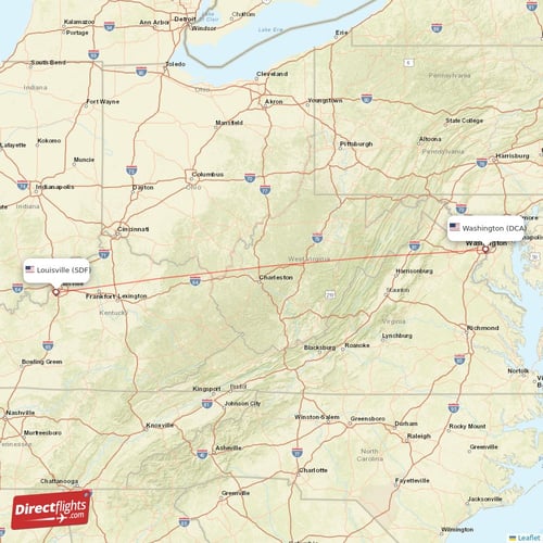 Washington - Louisville direct flight map