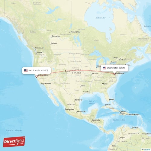 Washington - San Francisco direct flight map