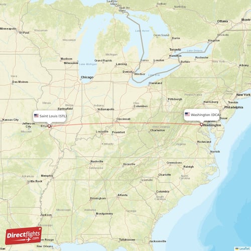 Washington - Saint Louis direct flight map