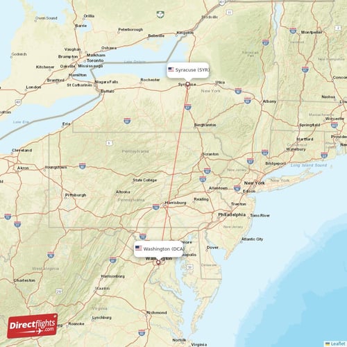 Washington - Syracuse direct flight map