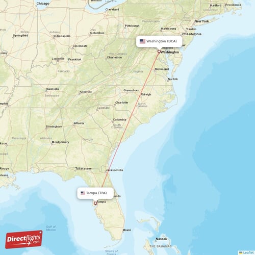 Washington - Tampa direct flight map