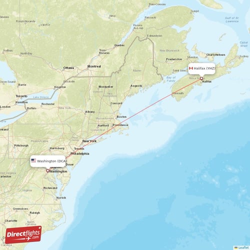 Washington - Halifax direct flight map