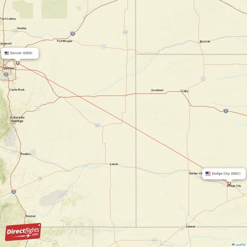 Dodge City - Denver direct flight map