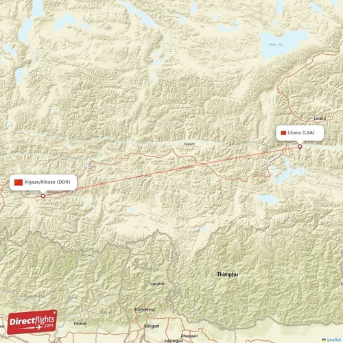 Xigaze/Rikaze - Lhasa/Lasa direct flight map