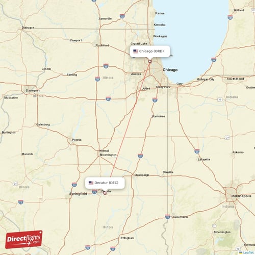 Decatur - Chicago direct flight map