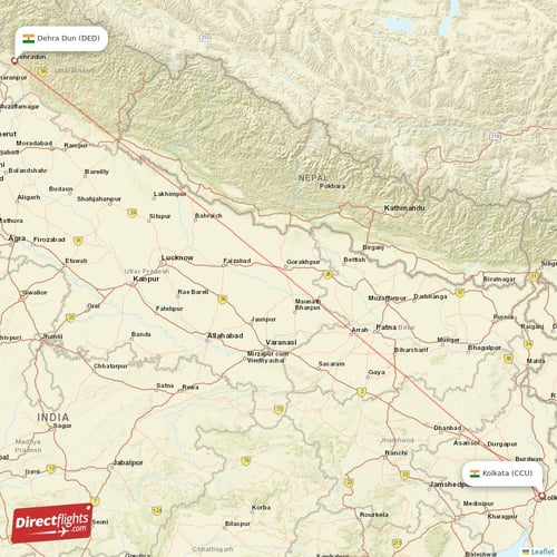 Dehra Dun - Kolkata direct flight map