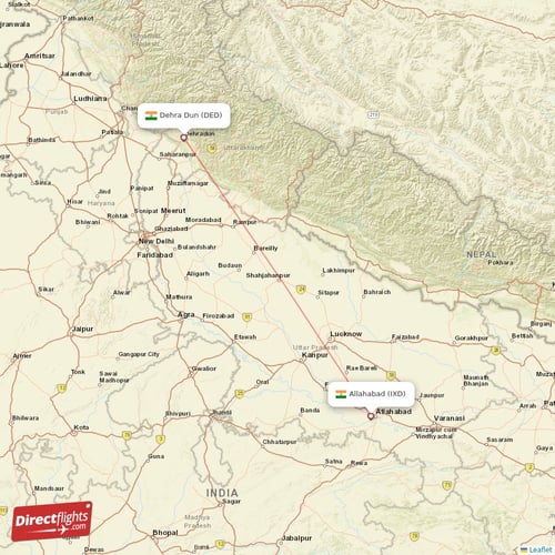 Dehra Dun - Allahabad direct flight map