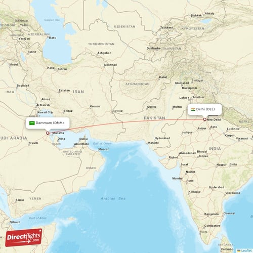 Delhi - Dammam direct flight map