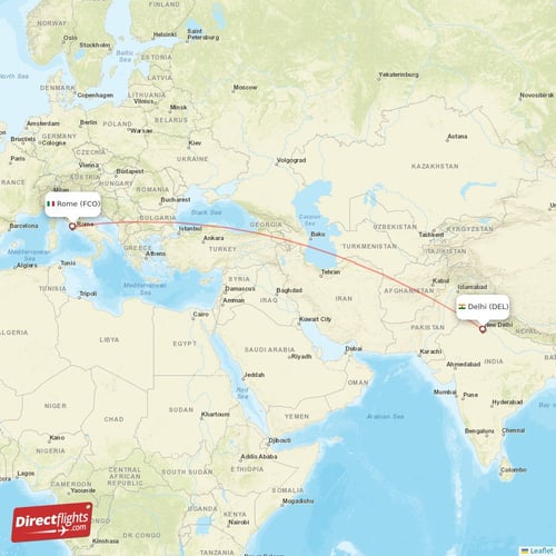 Delhi - Rome direct flight map