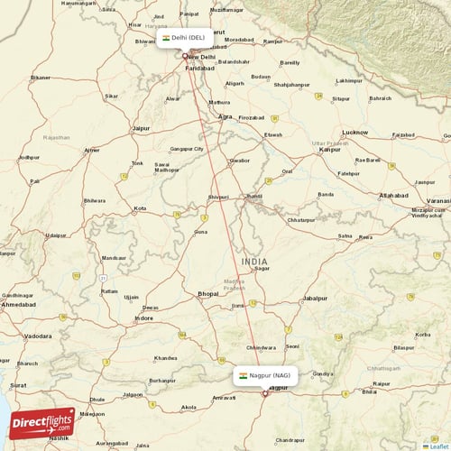 Delhi - Nagpur direct flight map