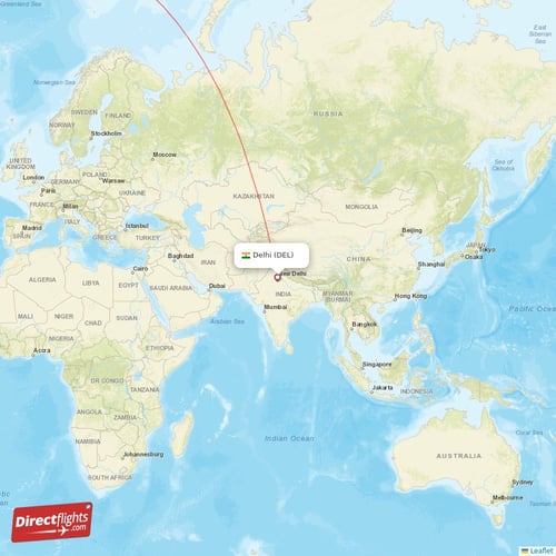 Delhi - Chicago direct flight map