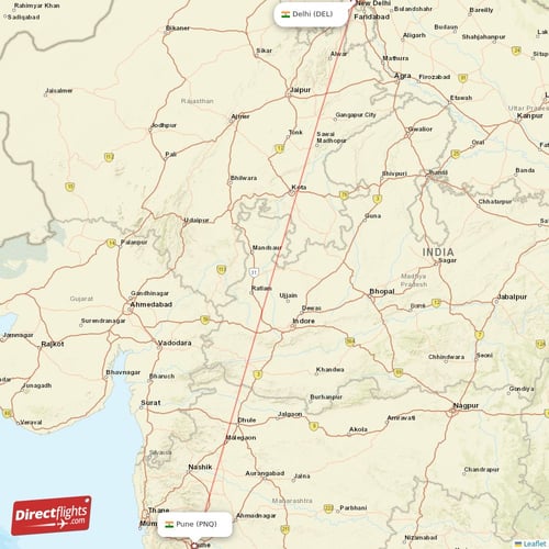 Delhi - Pune direct flight map