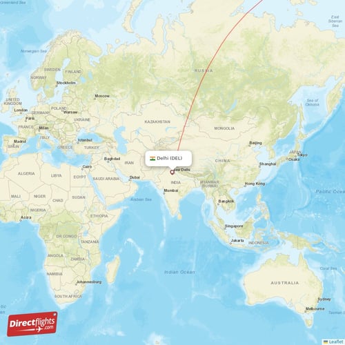 Delhi - Vancouver direct flight map