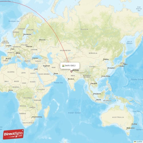 Delhi - Toronto direct flight map