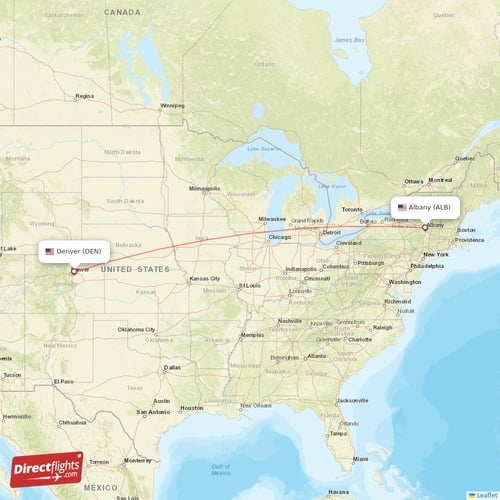 Denver - Albany direct flight map