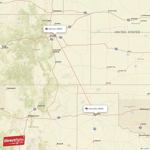 Denver - Amarillo direct flight map