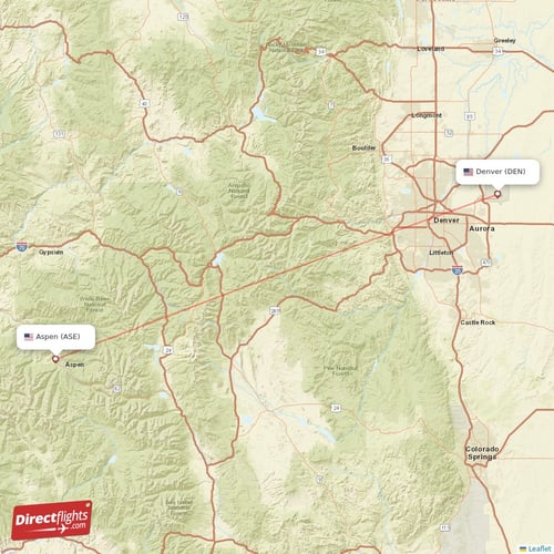 Denver - Aspen direct flight map