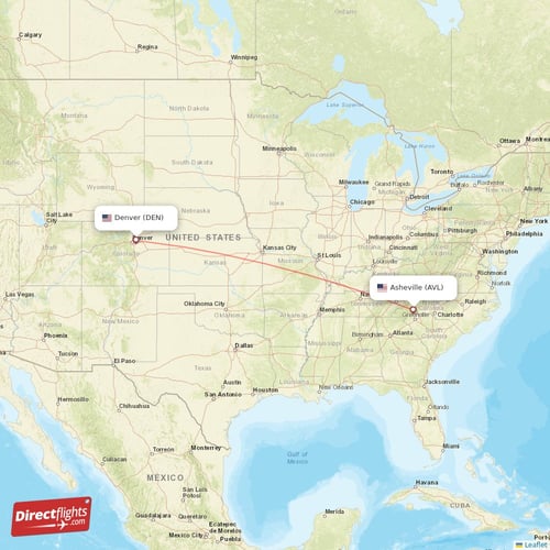 Denver - Asheville direct flight map