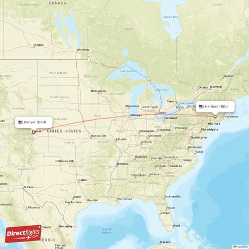 Denver - Hartford direct flight map