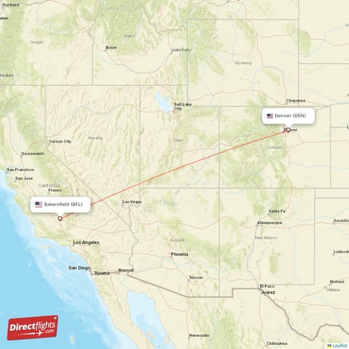 Denver - Bakersfield direct flight map