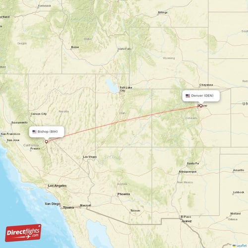 Denver - Bishop direct flight map