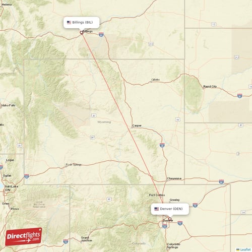 Denver - Billings direct flight map