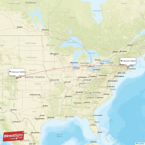 Denver - Boston direct flight map