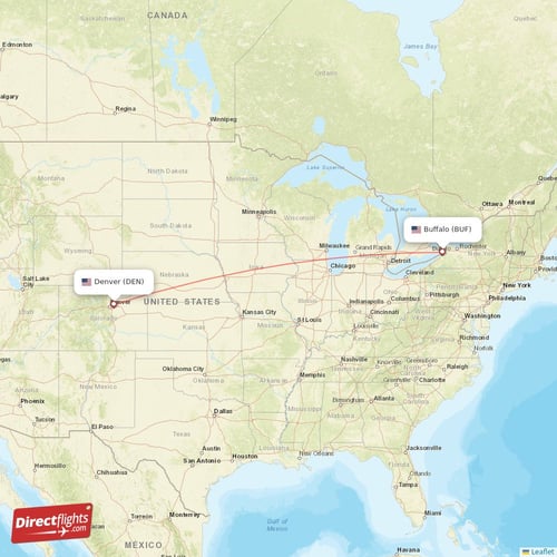 Denver - Buffalo direct flight map