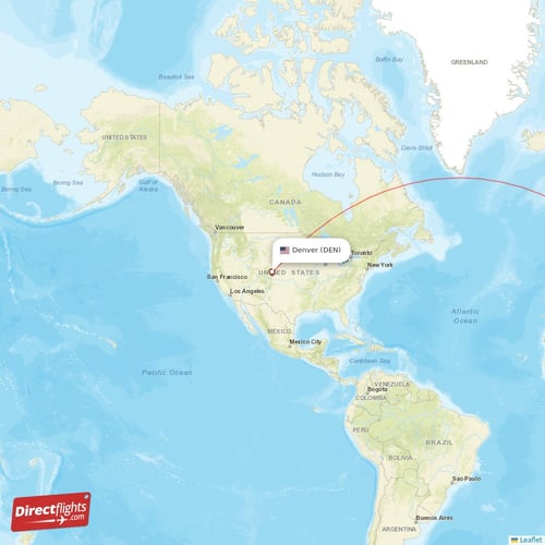 Denver - Paris direct flight map